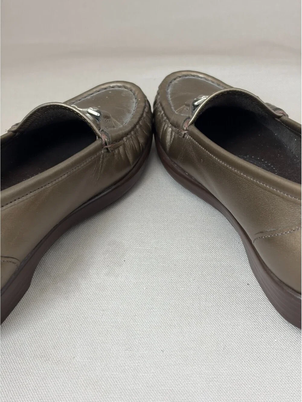 SAS Womens 5.5 M Pewter Metallic Leather Horsebit Loafers Tripad Comfort USA